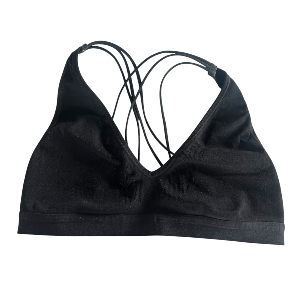 Fabletics Strappy V-Neck Mesh Trim Bralette Black Size M Low Impact